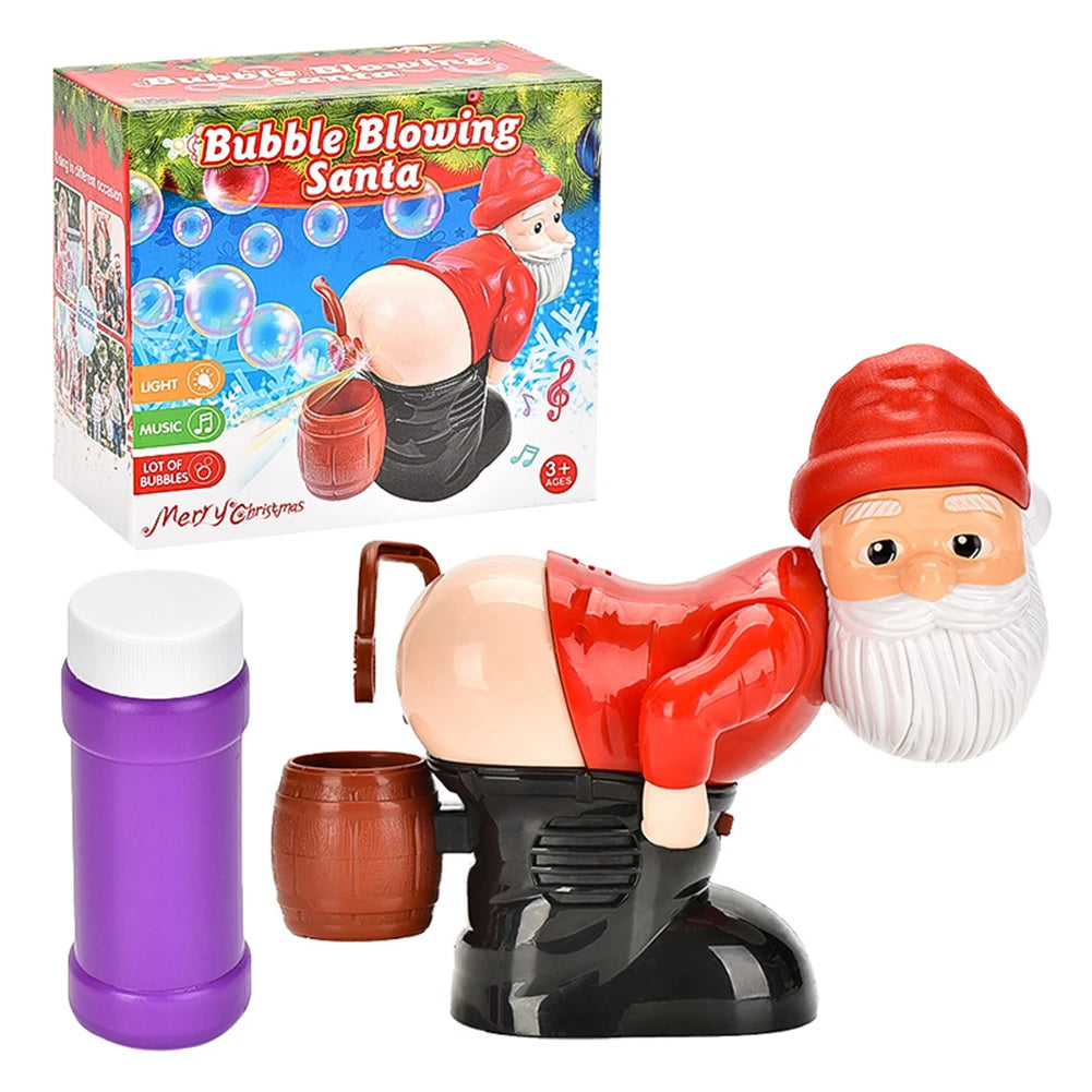 In the box: the Santa bubble machine in its colour gift box, with a bubble bottle.